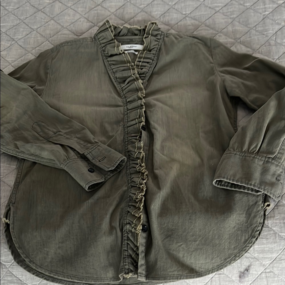 Isabel Marant Green Button Down Shirt with Ruffle Detail